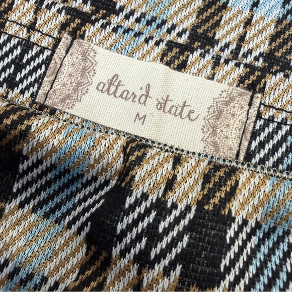 Altar'd State Blue Gold Black Plaid Stretchy Elastic Waist Mini Skirt Sz M - Picture 8 of 13